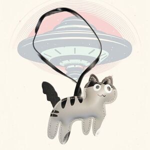 Pleather Gray Black Striped CAT Keyring Keychain Key Ring KITTY